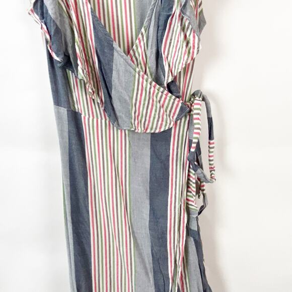 Davi & Dani Medium Womens Multicolor Striped Blue Flowy Sleeveless Wrap Dress - Picture 4 of 8